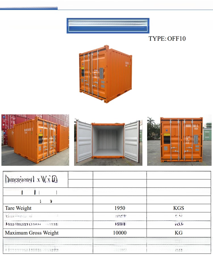 14 CBM Capacity DNV 2.7-1 Standard 10ft Offshore Container with Padeye Included and Dry Closed Box