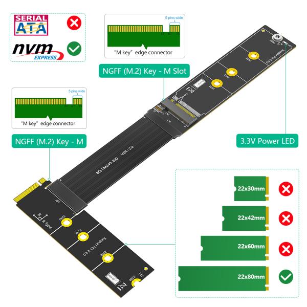 200mm NVME Extension Cable 90 Degree Right NGFF M.2 M-Key