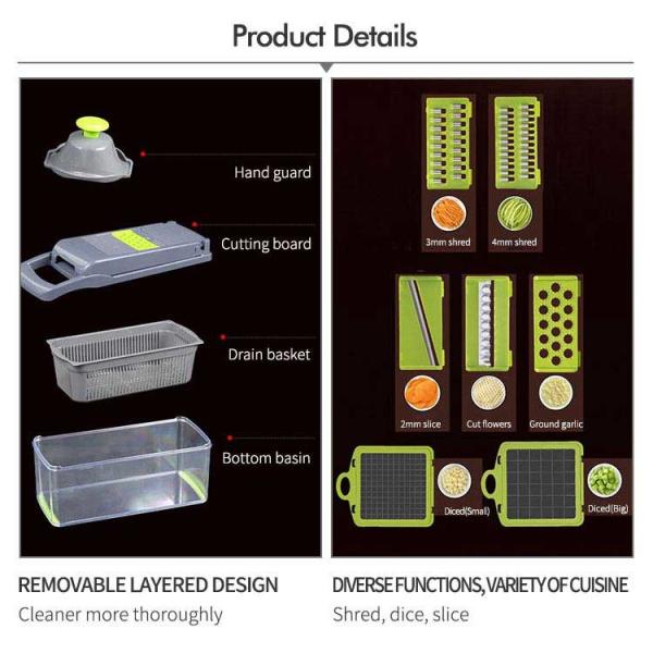 Mulitfunction 7 Shape Blades Green Vegetable Chopper With Container