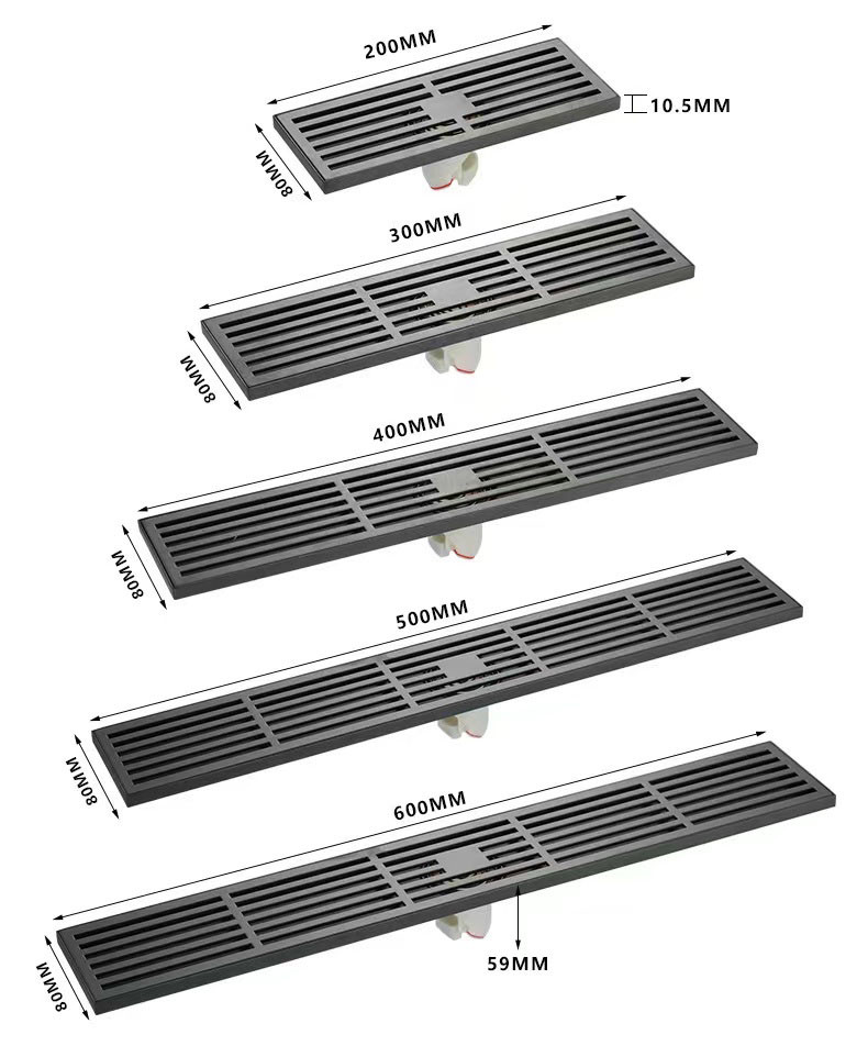 Matte Silver Stainless Steel Linear Shower Drain With Removable Pattern Grate