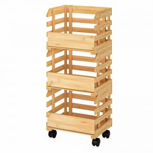 Quality Sustainable 3 Tier Bamboo Basket Stand With Wheels For Vegetable Fruit wholesale