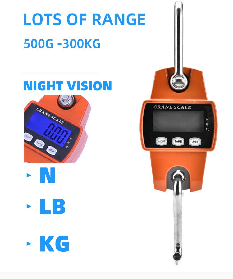 LCD Display Portable Digital Scale Heavy Duty Hanging Crane Scale 300kg Capacity OEM ODM Supported for Weight Measurement