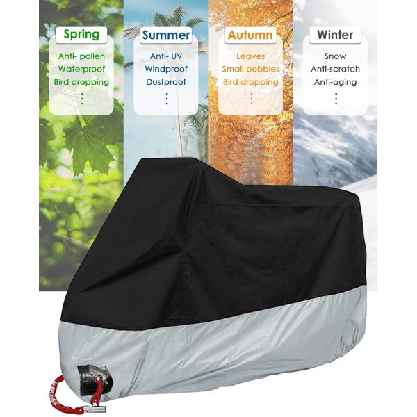 Silver Motorcycle Rain Cover Sun UV Prevent For All Weather Rust Resistance