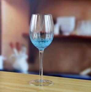 Quality Handmade Ocean Blue Wine Goblet Glass With Sparkling Bubbles wholesale