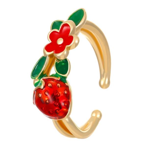 3.565g 8# Copper Finger Ring Strawberry Round Ring