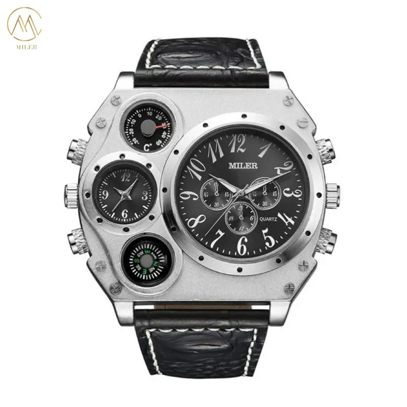 Miler ML777 Waterproof Quartz Watch with Leather Band 14cm Case