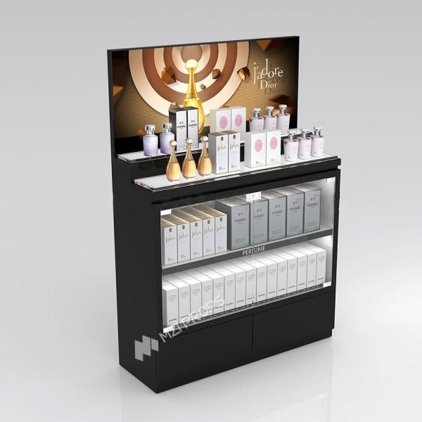 Customized Perfume Display Cabinet Black Wooden Makeup Display Furniture with