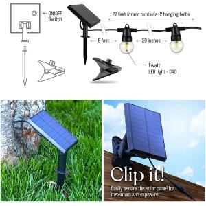 Waterproof Solar Bistro 27Ft G40 LED Outdoor String Lights
