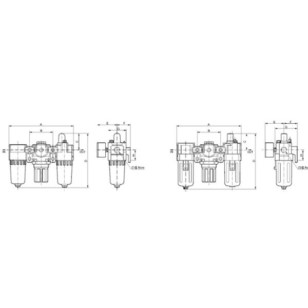 AC4010-04 Air Source Treatment Unit, Filter Regulator And Lubricator With Auto Drainer