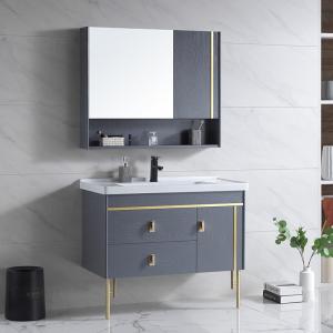 Quality Solid Wood Floor Mount Bathroom Vanities With HD Silver Mirror wholesale