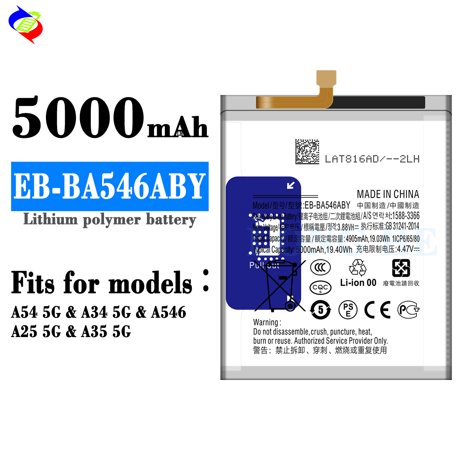 5000mAh RECHARGABLE EB-BA546ABY Battery for Samsung A54 5G/ A34 5G Genuine Phone Battery