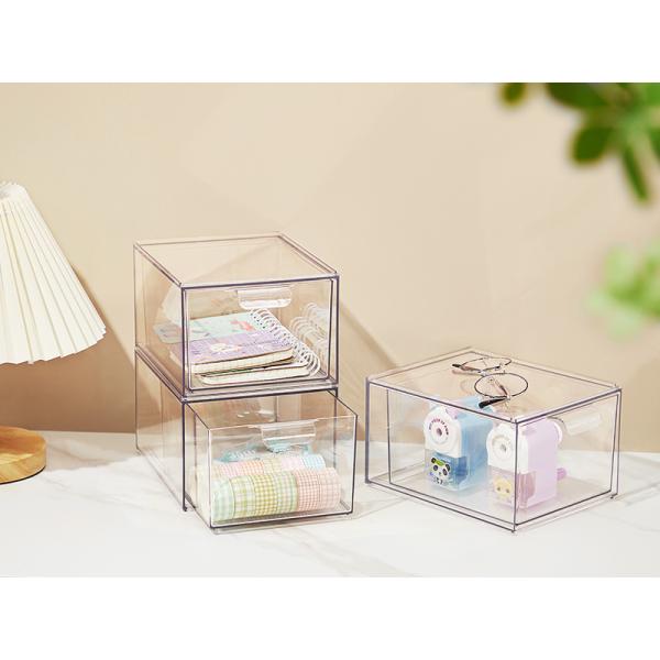 Stackable Makeup Organizer Drawers, 4.4'' Tall Acrylic Bathroom Storage Drawer, Cosmetics Storage Box for Vanity