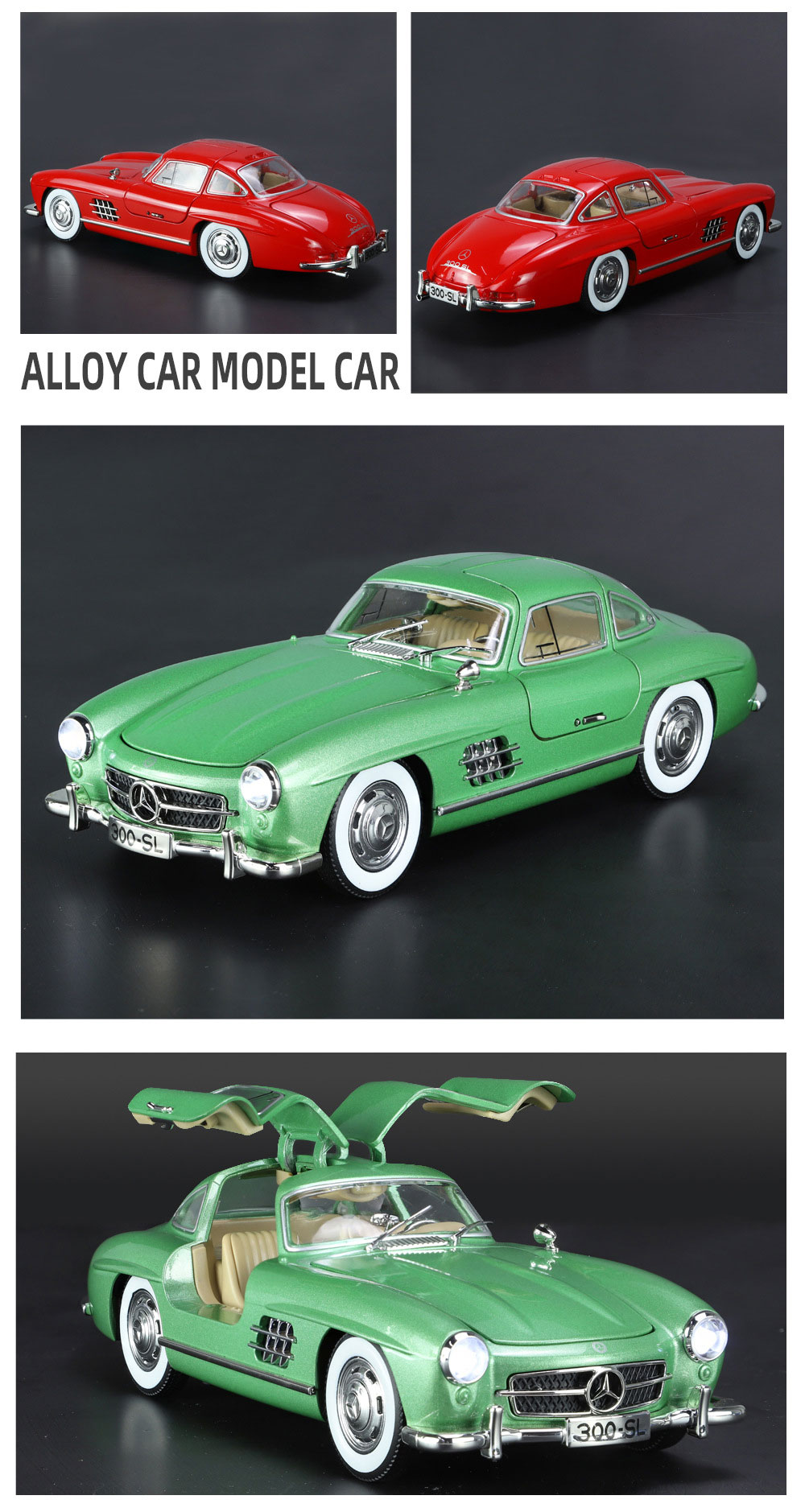 Retro Vintage 300SL Alloy Model Diecast Toy Friction Power Vehicle for 3-5 Year Olds