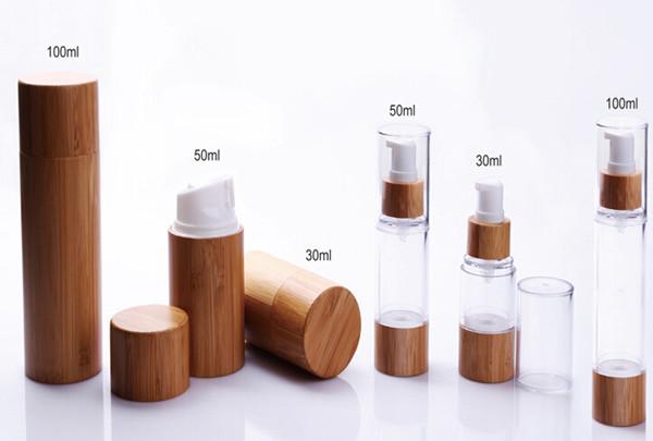 Cheap empty 15ml 30ml 50ml 80ml 100ml 120ml 150ml  cosmetic airless bottle in bamboo outer for sale