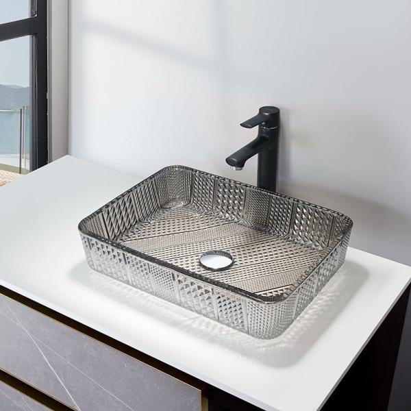 Quality Chromed Rectangular Vessel Sinks Tempered Glass Silver Crystal wholesale