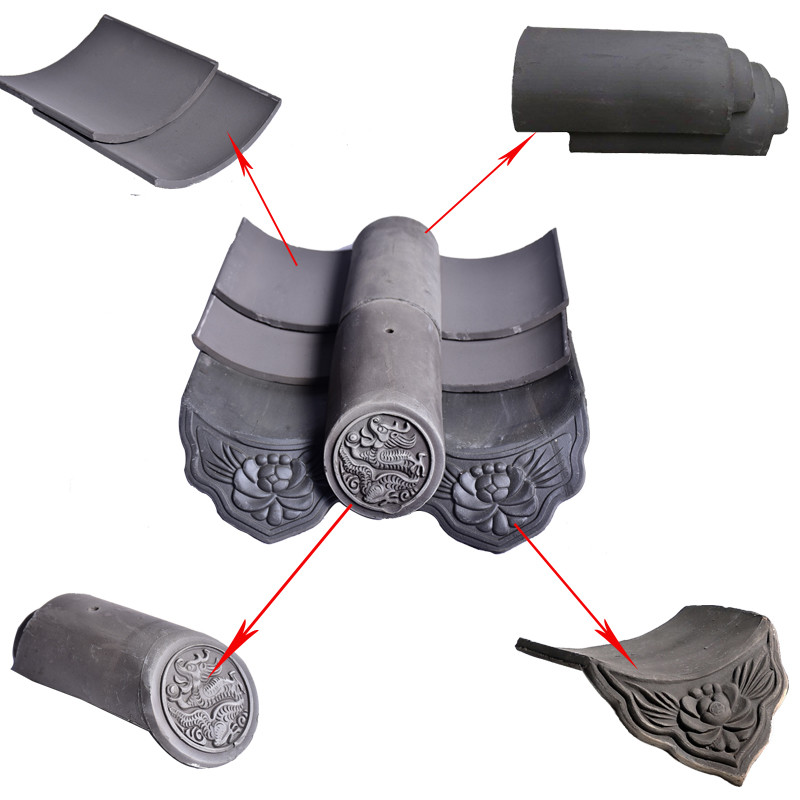 Temple Gate Roofing Material Chinese Clay Roof Tiles Traditional Grey