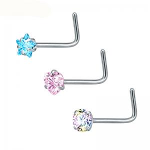 China Heart Nose Stud l Shape Stainless Steel Crystal Rhinestone Nose Piercing Jewelry Nose Rngs And Studs on sale