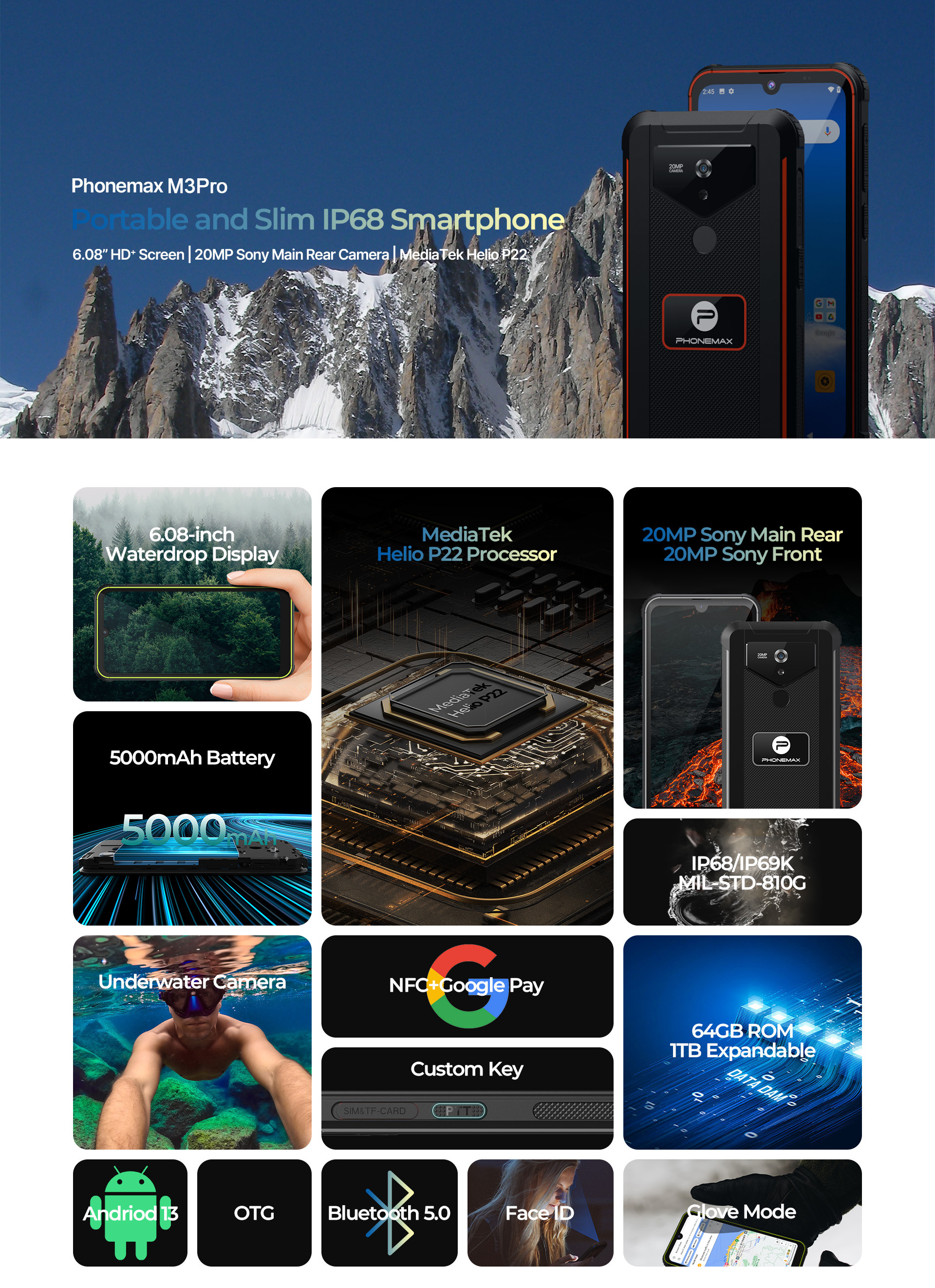 204g Military Rugged Phone With 128GB ROM 6.088 Inch HD Screen