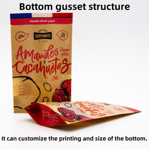 Recyclable And Biodegradable Kraft Paper Bags For Food Packaging With Transparent Windows And Customizable Printing Patterns.