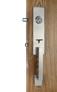 China Silver Entry Door Handlesets / Outside Door Handles Adjustable Latch on sale