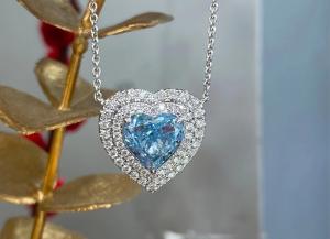 China Heart Cut Lab Created Diamond Pendants Blue Diamond Heart Pendant 2.63ct on sale