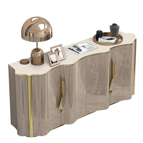 Electroplated Luxury Sideboard Cabinets Stainless Steel Hotel Solid Wood