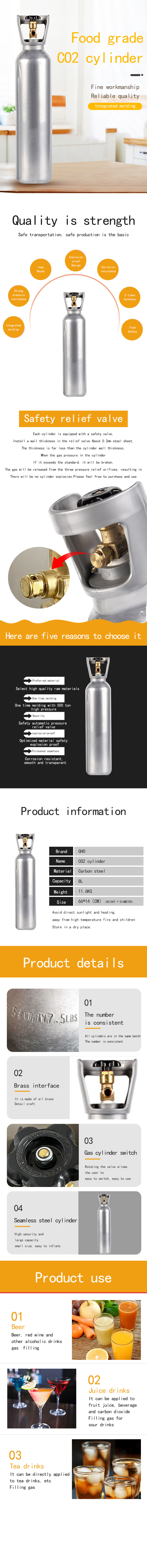 Industrial Gas Storage 4L 8L 10L 15L 20L CO2 Gas Cylinder with Height 250-2000mm