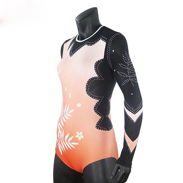 Rhinestones Long Sleeve Cool Gymnastics Leotards OEM Service Acceptable