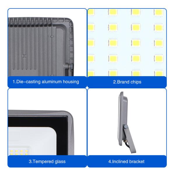 6500K Ra80 Outdoor Waterproof LED Flood Light Aluminum Housing Slim Tempered Glass