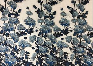 China Bule Floral Embroidered Polyester Net Lace Fabric For Wedding Gown Dresses on sale