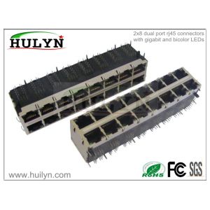 Quality 2X8 Stacked RJ45 Jack With Gigabit transformer and LEDs wholesale