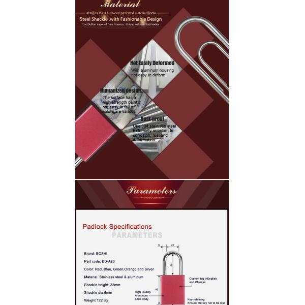 Durable Aluminum Padlock Red Color 38MM Shackle Length For Industrial Safety