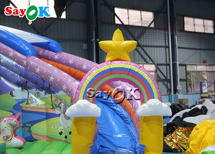 Unicorn Themed Inflatable Bounce House Slide With Ball Pit Pool