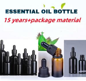 China 10ml 20ml 30ml 50ml empty round Essential Oil Bottle Shiny Black Glass Dropper Bottle with Calibrated Glass Piegette on sale