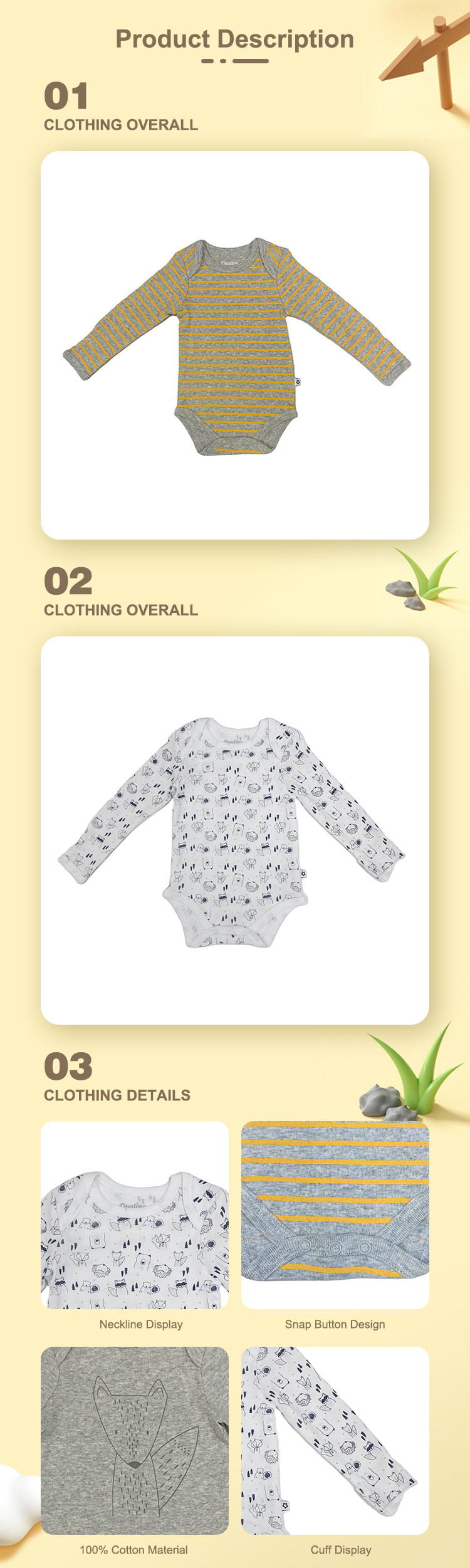 Soft and Breathable Baby Clothes Bodysuit in Knitted Fabric for Infants Toddlers