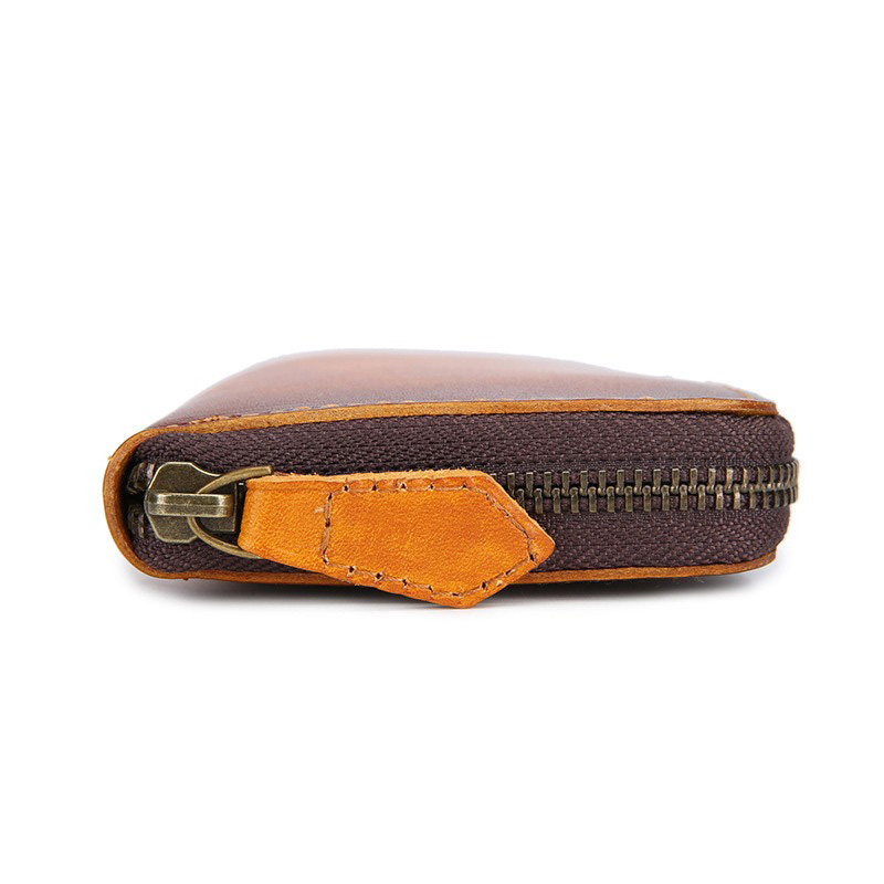 Handmade Vintage Rub Color Gradient Japanese Long Zipper Genuine Leather Wallet for Men