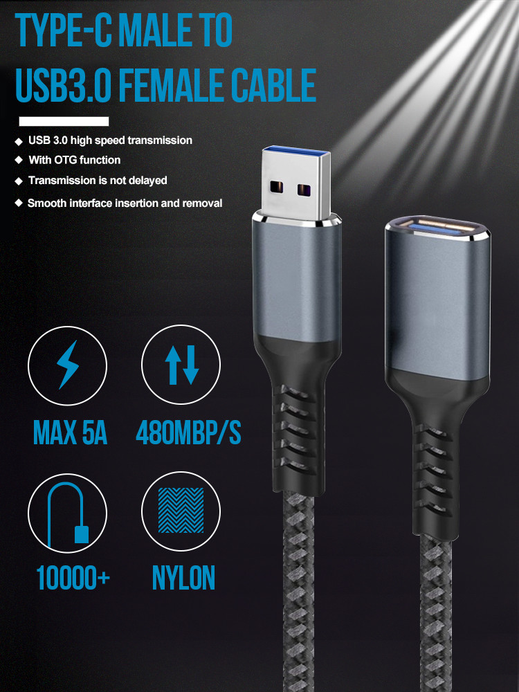 5Gbps Data Transfer USB Data Extension Cable Type A Male to Female