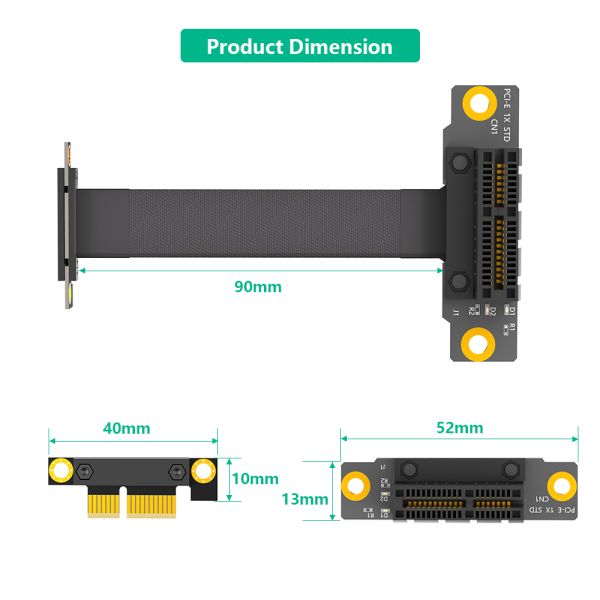 High Speed PCI-E 1X Riser Cable with Dual Vertical 90 Degrees Direction and 10cm Length for Flexible GPU Installation