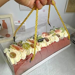 Clear Roll Cake Boxes With Gold Rope Handle & Cake Boards, Homemade & Bakery Transparent Plastic Gift Boxes，Easy Carrying, Storage Containers For