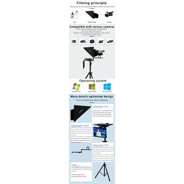 Teleprompting and Shooting Professional Studio Teleprompter with Self-check Mirror Screen
