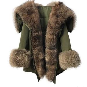 China                  High Quality Thick Warm Raccoon Fur Parka Jackets Fashion Winter Down Padded Real Fur Lining Puffer Coat for Womens              on sale