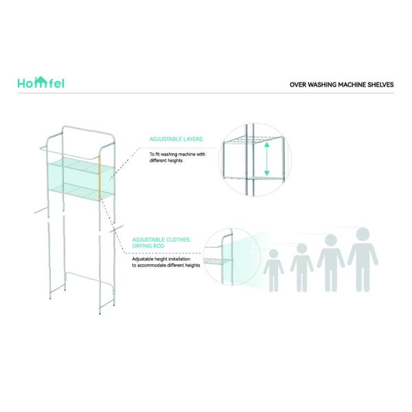Expandable 2/3-Tier Laundry Room Shelf Over Washing Machine Storage Rack Space Saver Shelving Units With Rod