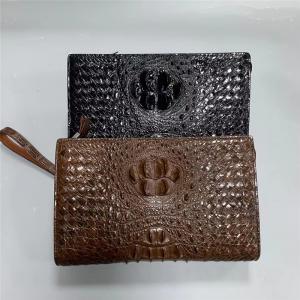 China Knitted Designer Genuine Alligator Skin Men Woven Clutch Purse Authentic Crocodile Leather Male  Large Wristlets Bag on sale