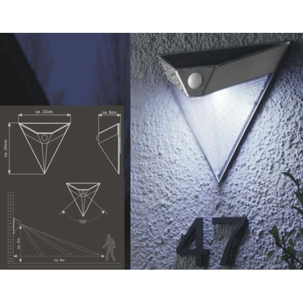 Triangle Shape Solar LED Motion Sensor Light 80 Lumens LED Motion Activated Security Light