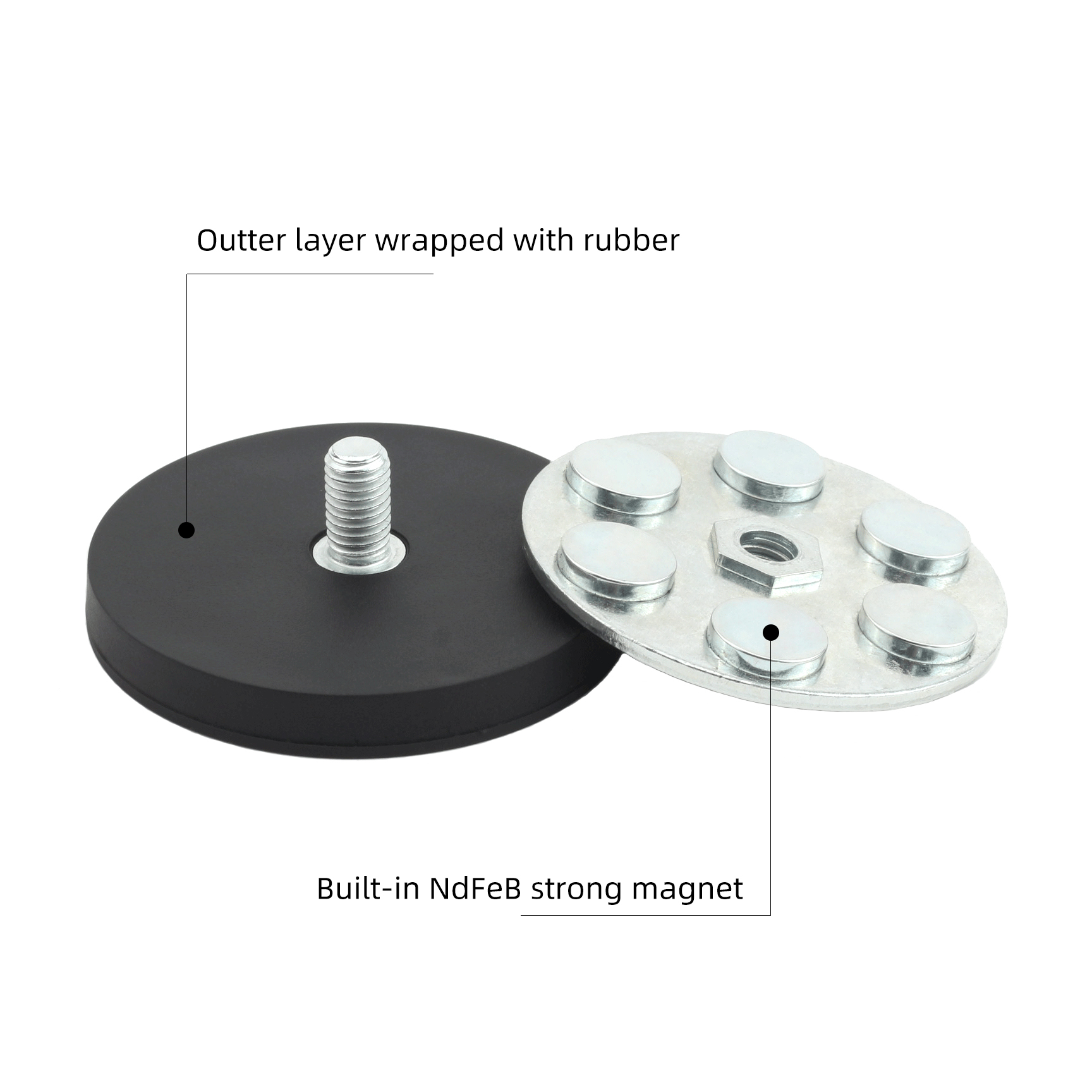 Anti Rust Rubberized Magnet Rubber Coated Neodymium Magnets With Male Thread