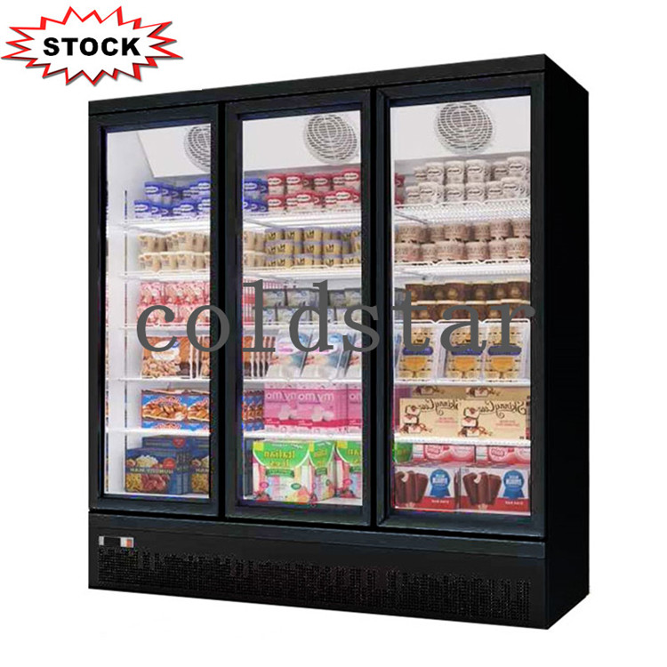 Commercial Freezer 3 Glass Doors Auto Defrost Ice Cream Upright Display Fridge Freezer