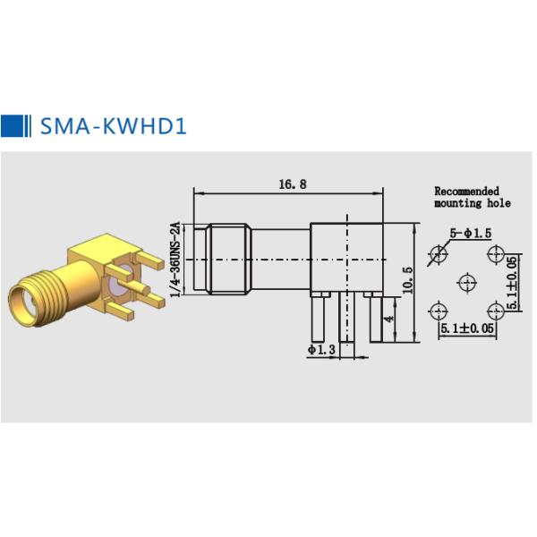 50Ohm Gold Plated Rigth Angle SMA Female Solder Connector