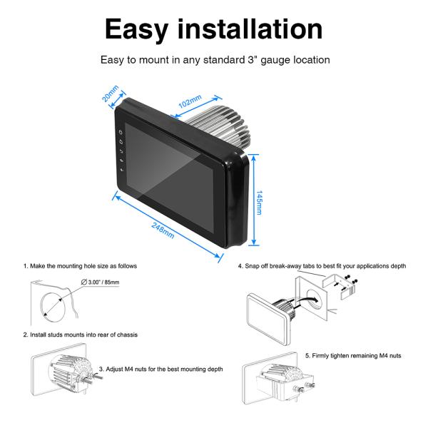 8 Inch Marine Boat Stereo Waterproof IP6X With Wireless CarPlay Android Auto For Marine Golf Cart Motorcycle