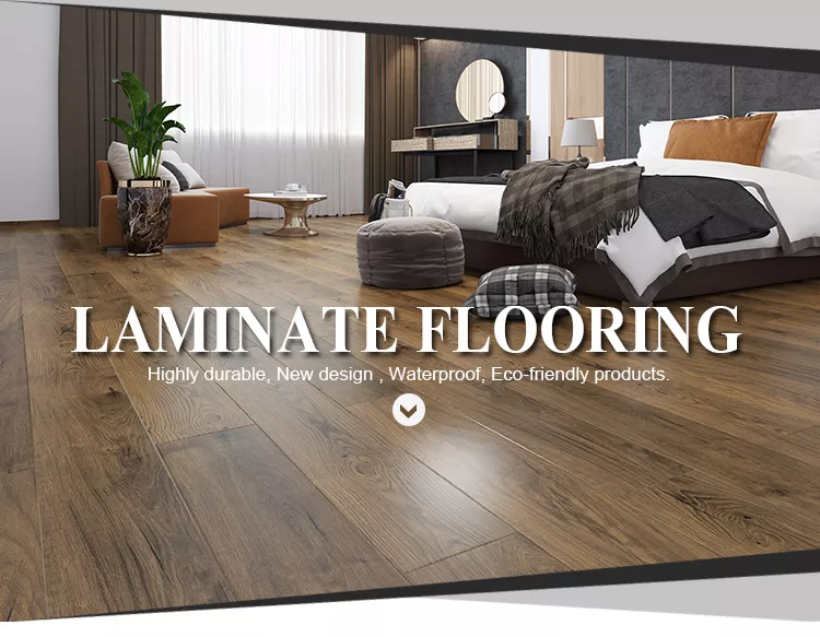 Hand Scraped Collection Brown Balance Paper Wood Laminate Flooring with and U V-Groove