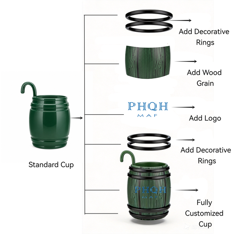 Shatter Resistant Small Plastic Shot Cups 25ml Plastic Whisky Tumblers Barrel Designs with Hook